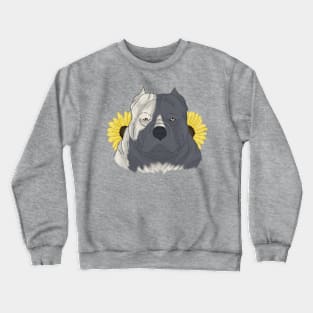 Blue Pied American Bully with Sunflowers Crewneck Sweatshirt